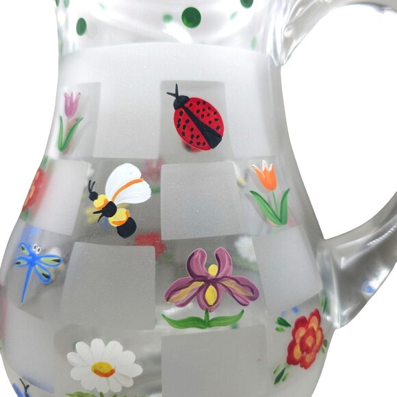 Lenox Natures Splendor Hand-Painted Glass Pitcher Floral & Insect Motifs 72 Oz - Picture 5 of 11